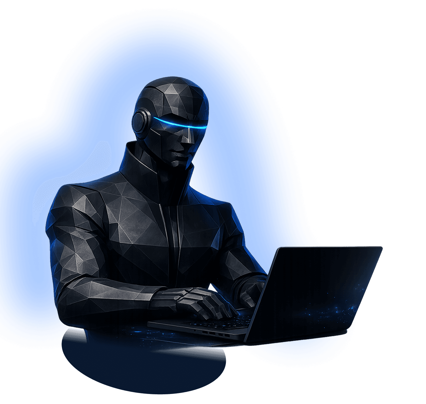 Yuni Tech Inc AI avatar working at a laptop