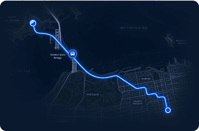 A Yuni Rides route plotted across a city map